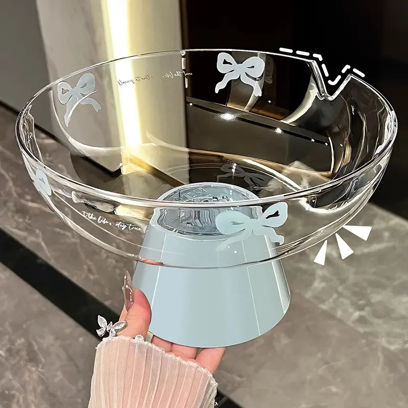 High Quality Drained Water Fruit Plates Household Living Room Snacks Placed Plate Bow Decorative Large Capacity High Foot Tray