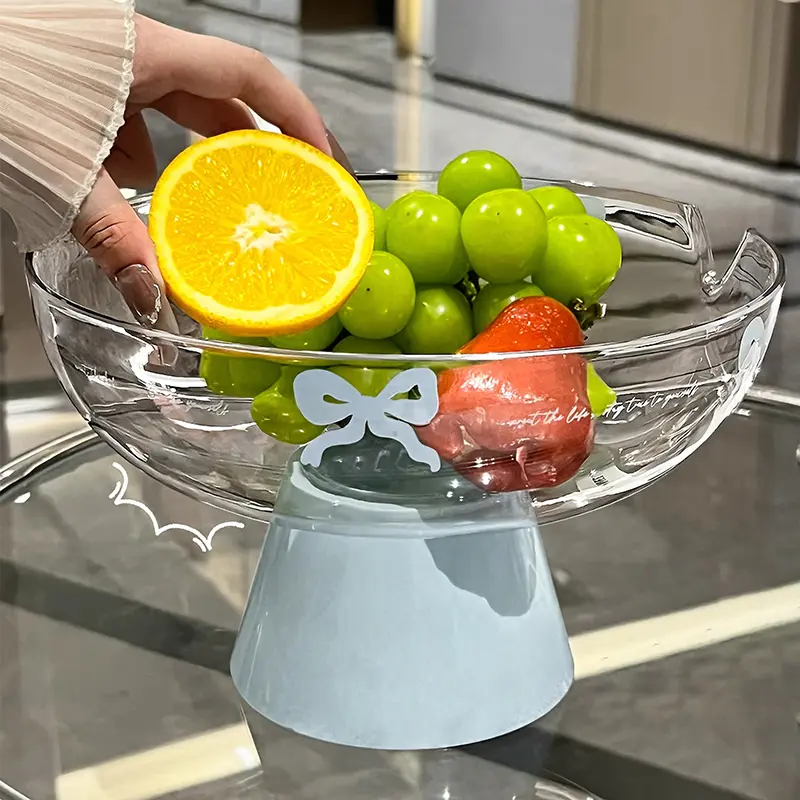 High Quality Drained Water Fruit Plates Household Living Room Snacks Placed Plate Bow Decorative Large Capacity High Foot Tray