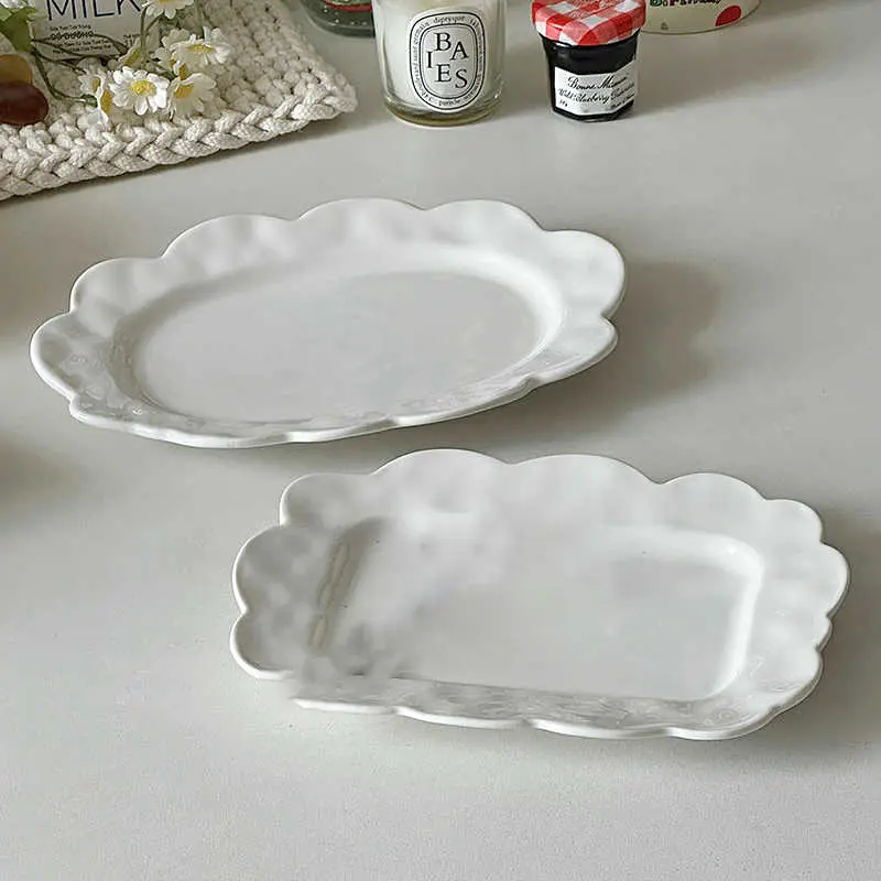 Solid Colour Afternoon Tea Dessert Cake Plate Western Restaurant Simple Spaghetti Plates Household Fruit Flat Dish Tableware