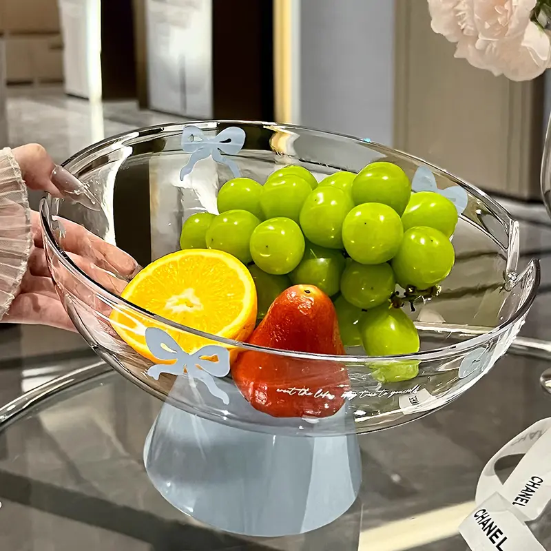 High Quality Drained Water Fruit Plates Household Living Room Snacks Placed Plate Bow Decorative Large Capacity High Foot Tray