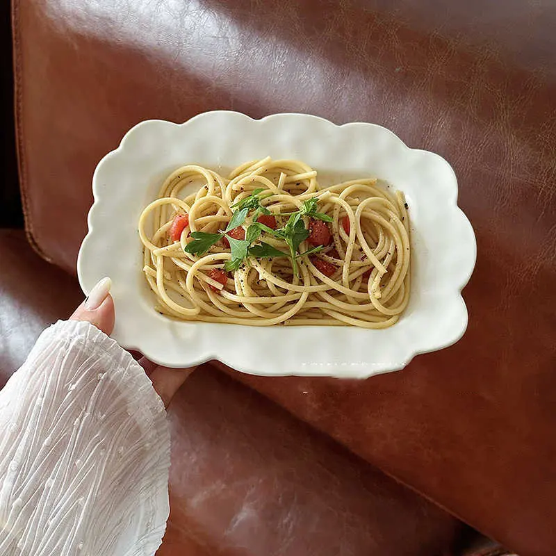 Solid Colour Afternoon Tea Dessert Cake Plate Western Restaurant Simple Spaghetti Plates Household Fruit Flat Dish Tableware