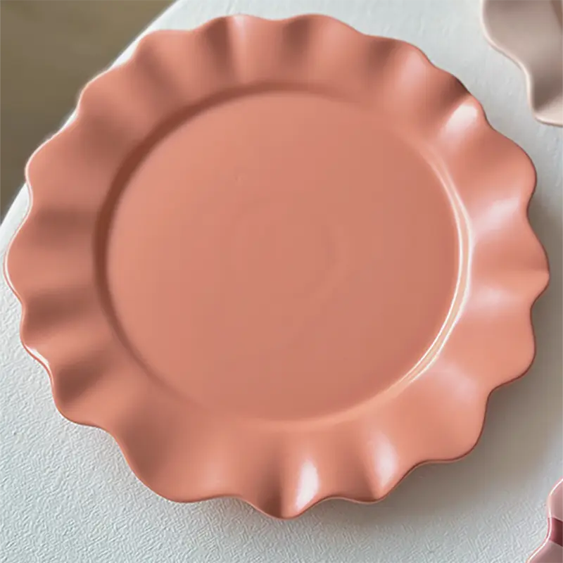 European Style Matte Ceramic Plates Solid Colours Simple Large Capacity Dinner Plate Wave Edge Restaurant Steak Flat Disc