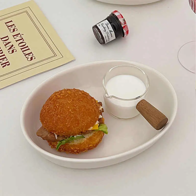 Korean Simple Oval Plate Ceramic Salad Spaghetti Dish Household Solid Colour Breakfast Dessert Tray 20.5cm Tableware