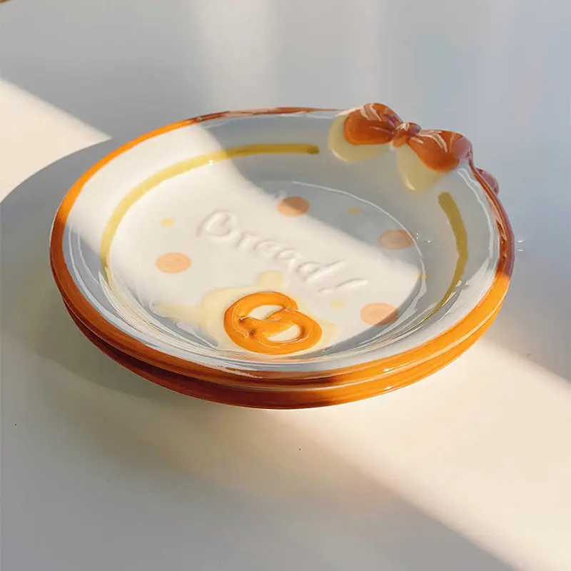 Cute Ceramic Disc Bread Tableware Creative Underglaze Color Cake Plate Exquisite Breakfast Dessert Plates Fruit Salad Tray