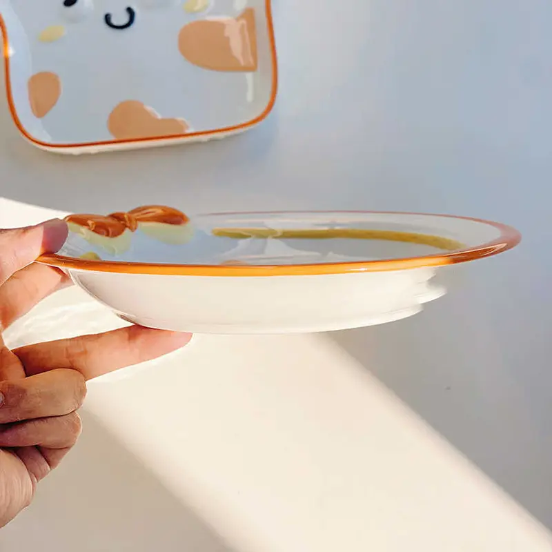 Cute Ceramic Disc Bread Tableware Creative Underglaze Color Cake Plate Exquisite Breakfast Dessert Plates Fruit Salad Tray