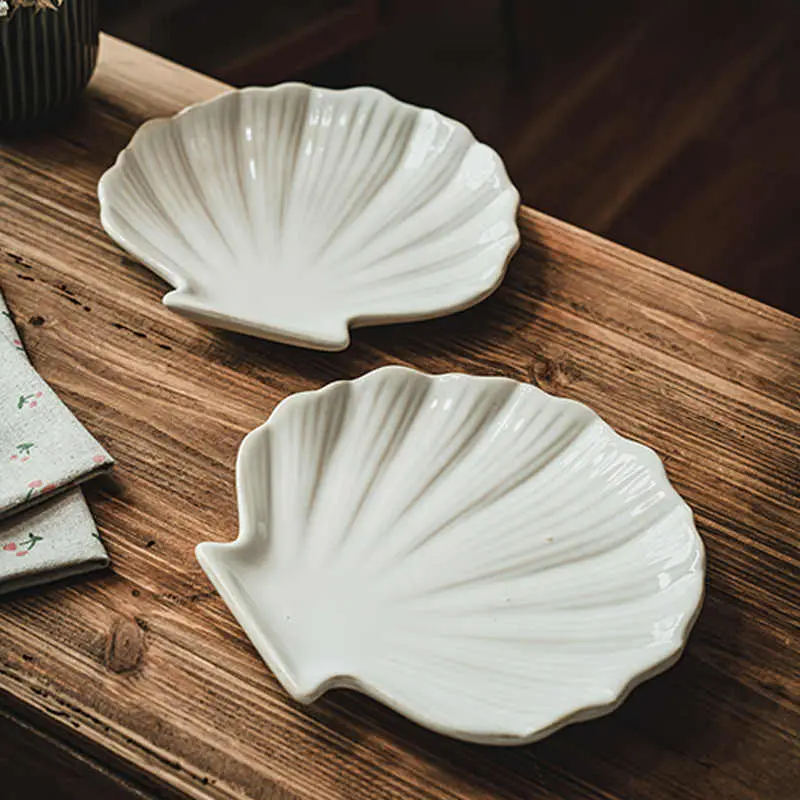 Creative Shape Ceramic Plate Household Solid Colour Salad Plates Breakfast Pastry Dish Western Food Pasta Disc Dessert Tray