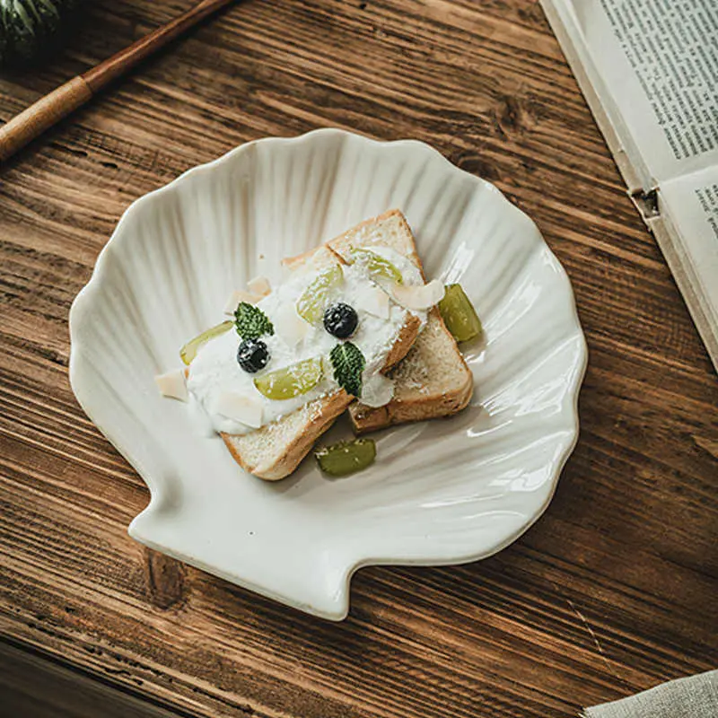Creative Shape Ceramic Plate Household Solid Colour Salad Plates Breakfast Pastry Dish Western Food Pasta Disc Dessert Tray