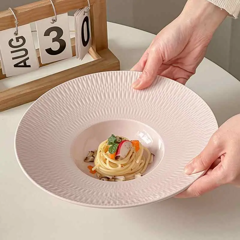 French Relief Straw Hat Plate Delicate Pink Western Dessert Tray Ceramic Spaghetti Plates Kitchen Tableware Supplies