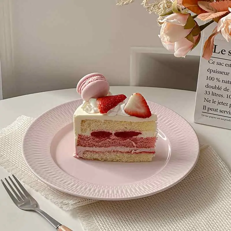 French Relief Straw Hat Plate Delicate Pink Western Dessert Tray Ceramic Spaghetti Plates Kitchen Tableware Supplies