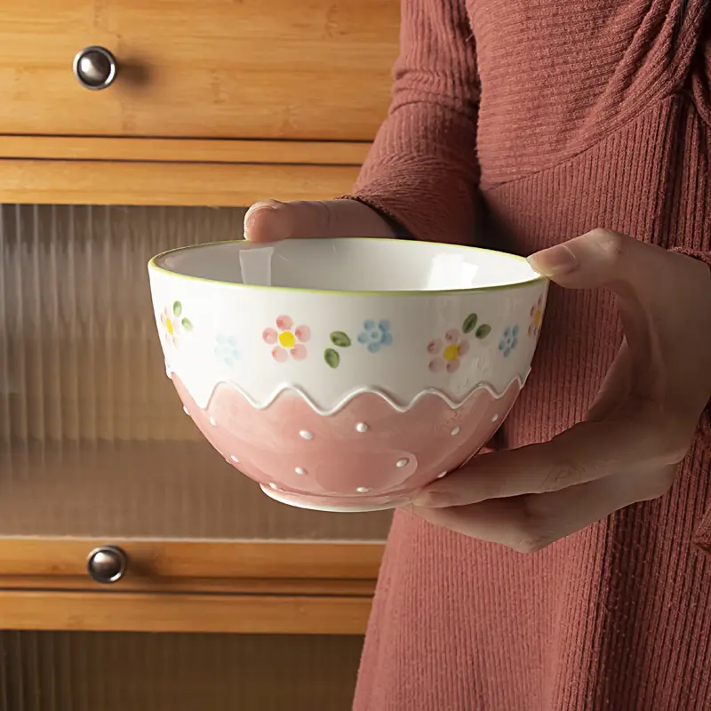 High-quality Ceramic Bowls Underglaze Color Relief Rice Bowl Household Large Capacity Ramen Soup Bowls Kitchen Tableware