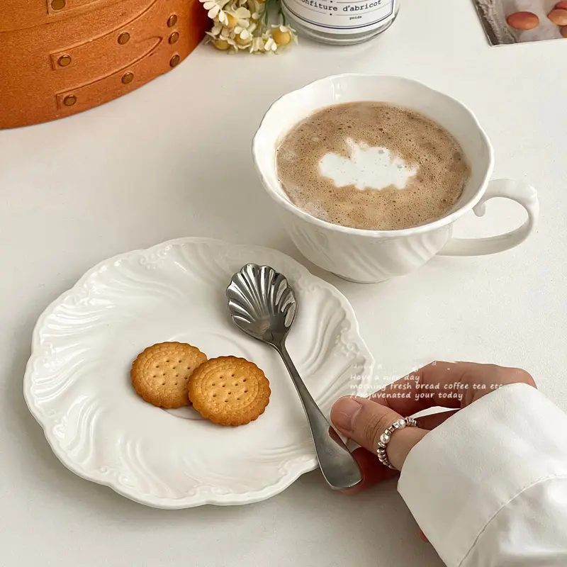 French Afternoon Tea Drinking Set Household White Coffee Cup Light Luxury Ceramic Breakfast Milk Cup Snack Plate 180ml