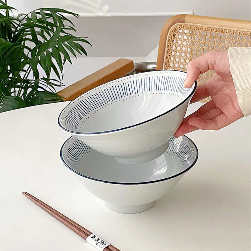 Japanese Ramen Bowls Retro Soup Bowl Household Noodle Bowls Ceramic Yoghurt Oatmeal Fruit Salad Bowls Kitchen Tableware
