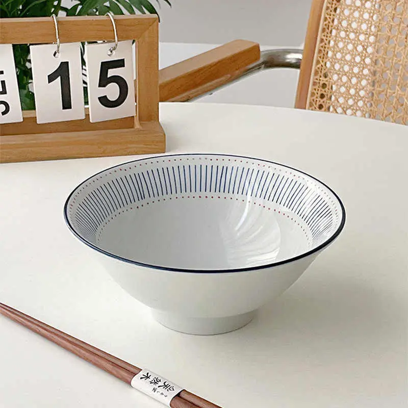 Japanese Ramen Bowls Retro Soup Bowl Household Noodle Bowls Ceramic Yoghurt Oatmeal Fruit Salad Bowls Kitchen Tableware
