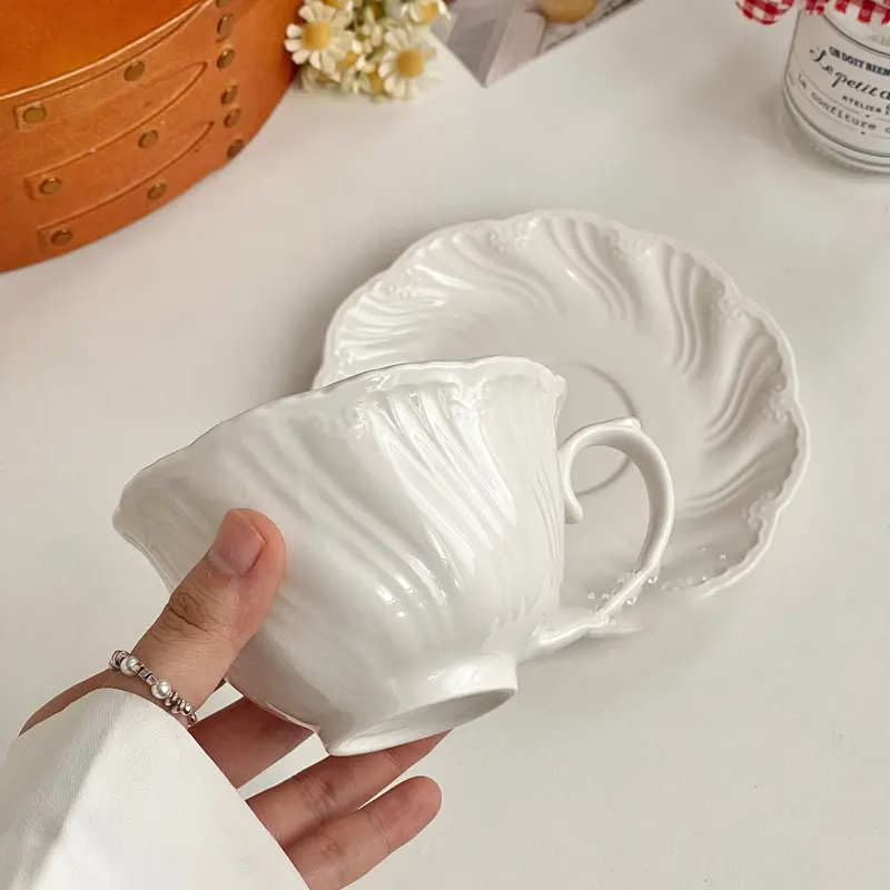 French Afternoon Tea Drinking Set Household White Coffee Cup Light Luxury Ceramic Breakfast Milk Cup Snack Plate 180ml