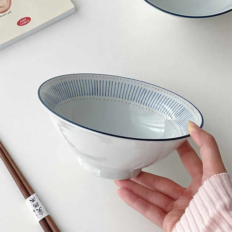 Japanese Ramen Bowls Retro Soup Bowl Household Noodle Bowls Ceramic Yoghurt Oatmeal Fruit Salad Bowls Kitchen Tableware