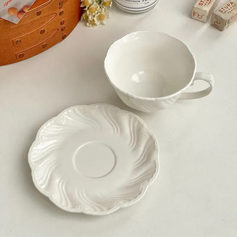 French Afternoon Tea Drinking Set Household White Coffee Cup Light Luxury Ceramic Breakfast Milk Cup Snack Plate 180ml