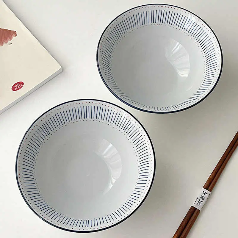 Japanese Ramen Bowls Retro Soup Bowl Household Noodle Bowls Ceramic Yoghurt Oatmeal Fruit Salad Bowls Kitchen Tableware