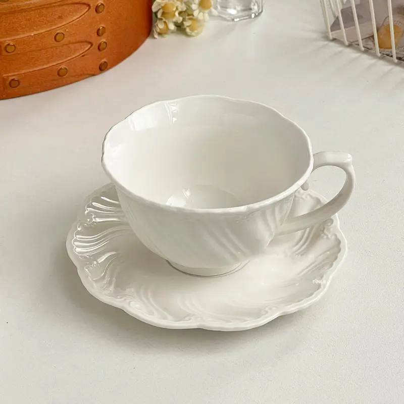 French Afternoon Tea Drinking Set Household White Coffee Cup Light Luxury Ceramic Breakfast Milk Cup Snack Plate 180ml