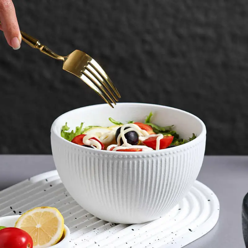 Solid Colour Light Luxury Ceramic Ramen Bowl Household Simple Soup Bowls Restaurant Noodle Bowl Fruit Salad Bowl