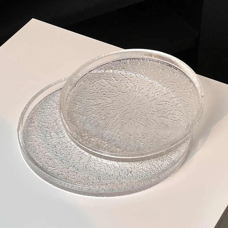 Simple Transparent Glacier Pattern Dessert Plate Round Coffee Shop Cake Dish Steak Western Food Plates Afternoon Tea Snack Disc
