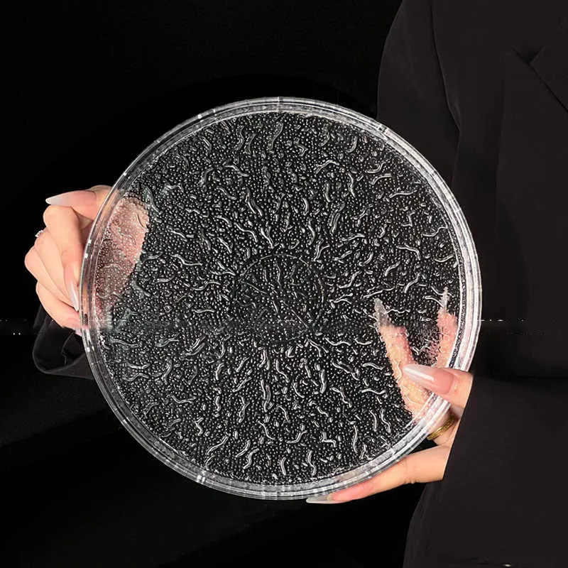Simple Transparent Glacier Pattern Dessert Plate Round Coffee Shop Cake Dish Steak Western Food Plates Afternoon Tea Snack Disc