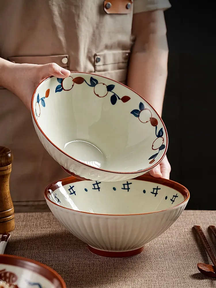 Japanese Retro Ramen Bowl Underglaze Ceramic Soup Bowl Household Fruit Salad Bowl Tableware Noodle Bowl