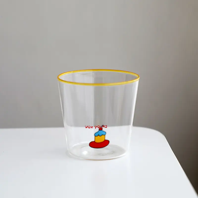 Colourful Rimmed Glass Cup Household High Temperature Resistant Milk Juice Coffee Cups Cute Cake Pattern Drink Cup Gift