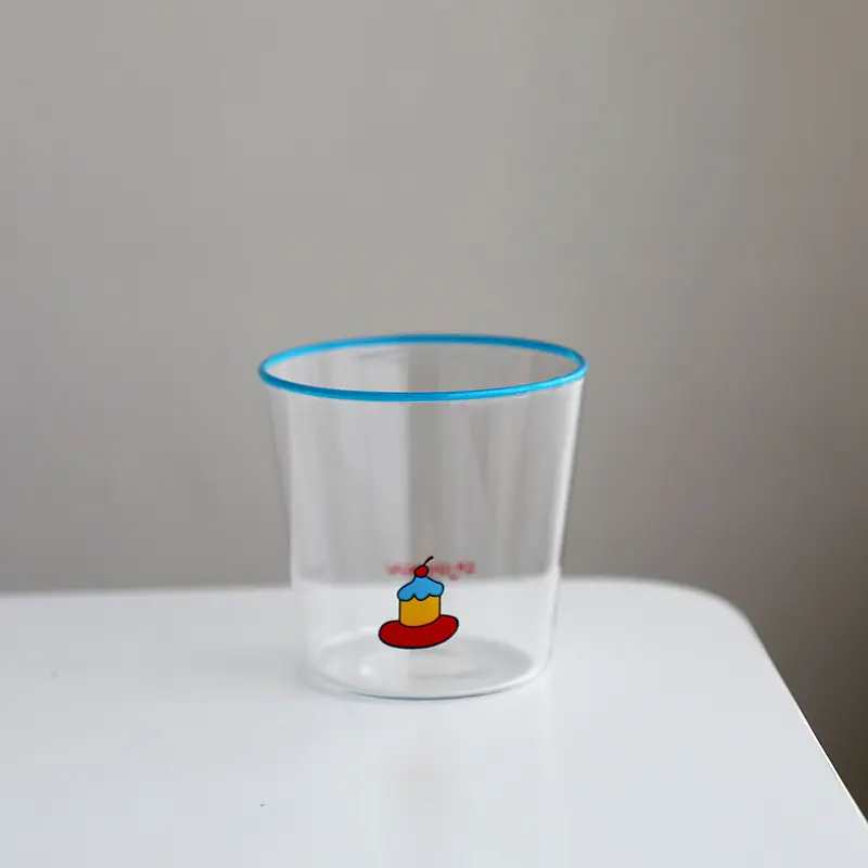 Colourful Rimmed Glass Cup Household High Temperature Resistant Milk Juice Coffee Cups Cute Cake Pattern Drink Cup Gift