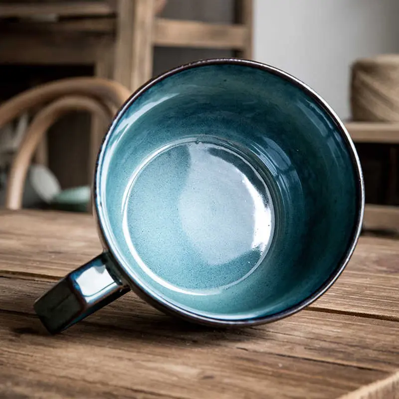 650ml Retro Blue Ceramic Mug Home Large Capacity Coffee Mugs Classic Breakfast Milk Oatmeal Cup Drink Utensil