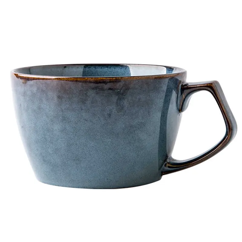 650ml Retro Blue Ceramic Mug Home Large Capacity Coffee Mugs Classic Breakfast Milk Oatmeal Cup Drink Utensil