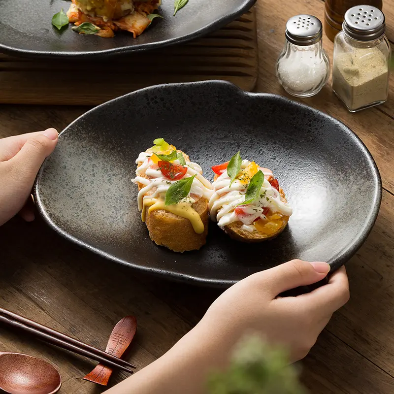 Household Restaurant Simple Style Plates Black Color High-end Irregular Dinner Plate Vintage Ceramic Kiln Transformed Deep Dish