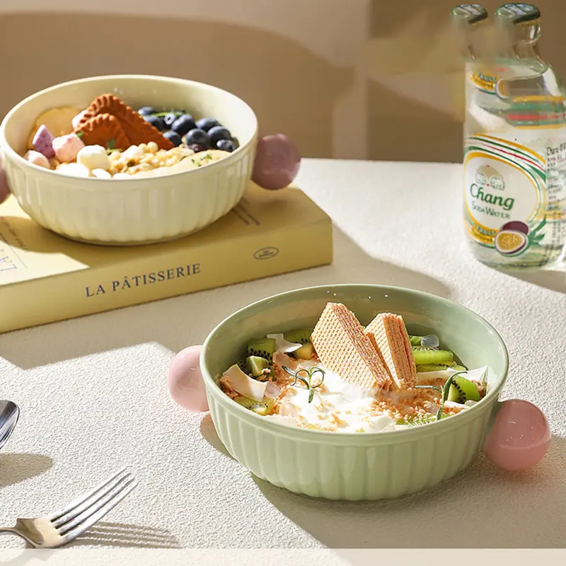 Creative Yoghurt Dessert Bowl Household Ceramic Breakfast Oatmeal Bowl Contrast Colour Binaural Fruit Tableware