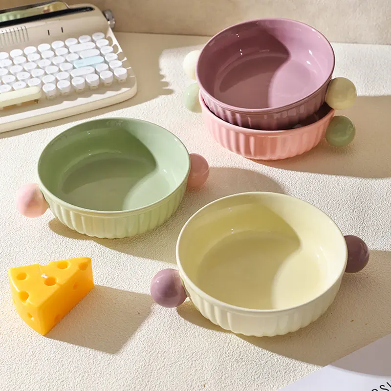 Creative Yoghurt Dessert Bowl Household Ceramic Breakfast Oatmeal Bowl Contrast Colour Binaural Fruit Tableware