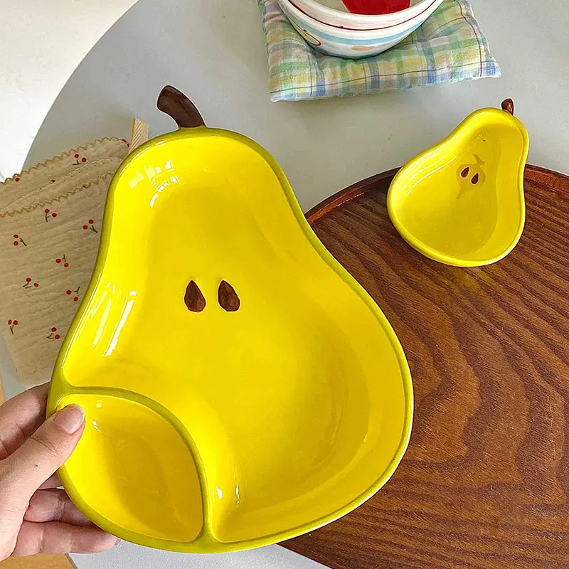 Cute Apple Pear Shaped Plate Creative Hand Painted Ceramics Divided Plates Sauce And Vinegar Divide Seasoning Dish For Home Use