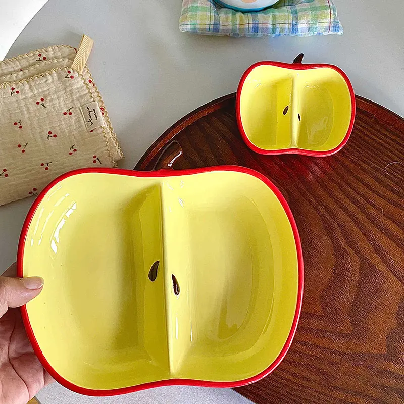 Cute Apple Pear Shaped Plate Creative Hand Painted Ceramics Divided Plates Sauce And Vinegar Divide Seasoning Dish For Home Use