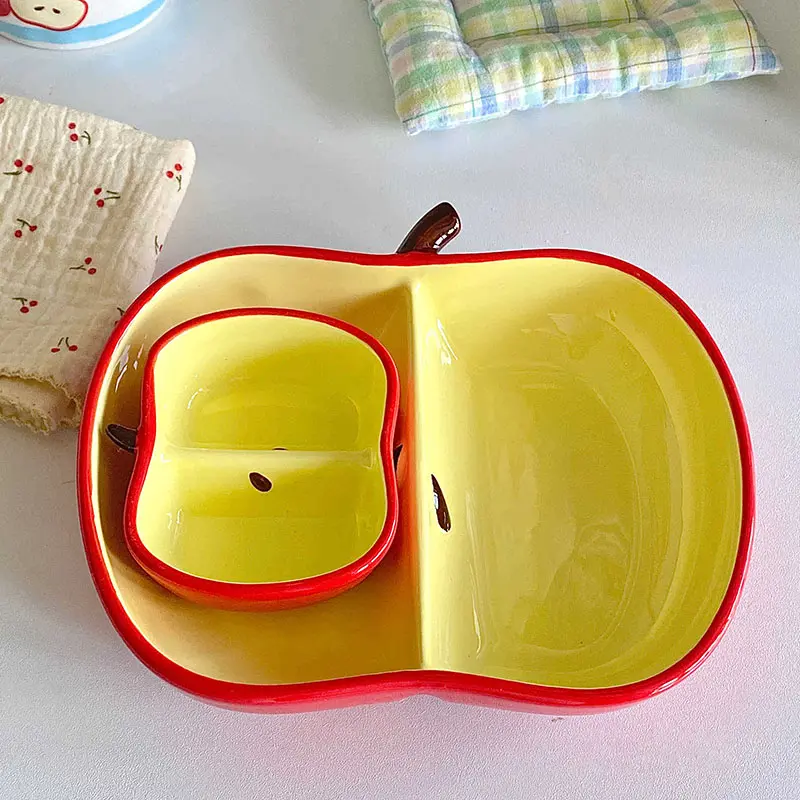 Cute Apple Pear Shaped Plate Creative Hand Painted Ceramics Divided Plates Sauce And Vinegar Divide Seasoning Dish For Home Use