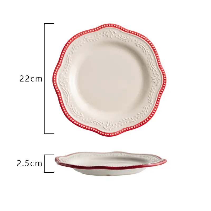 French Relief Ceramic Plate Vintage Irregular Lace Flat Dish Western Food Plates Breakfast Dessert Tray 22cm