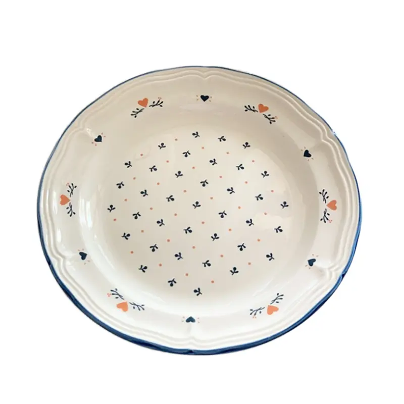Korean-style Floral Pattern Ceramic Plate Lace Embossed Cake Plates Household Dessert Snack Dish Kitchen Tableware