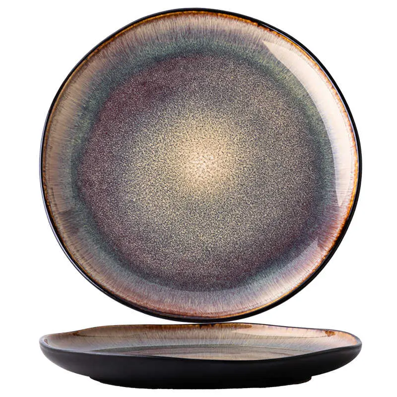 European Vintage Ceramic Flat Plate Household Spaghetti Plates Western Food Disc Irregular Dessert Dish Tableware