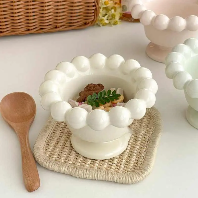 Solid Colour Tall Ice Cream Cup Ceramic Fruit Yoghurt Cups Household Cute Dessert Bowl Gift Ornaments