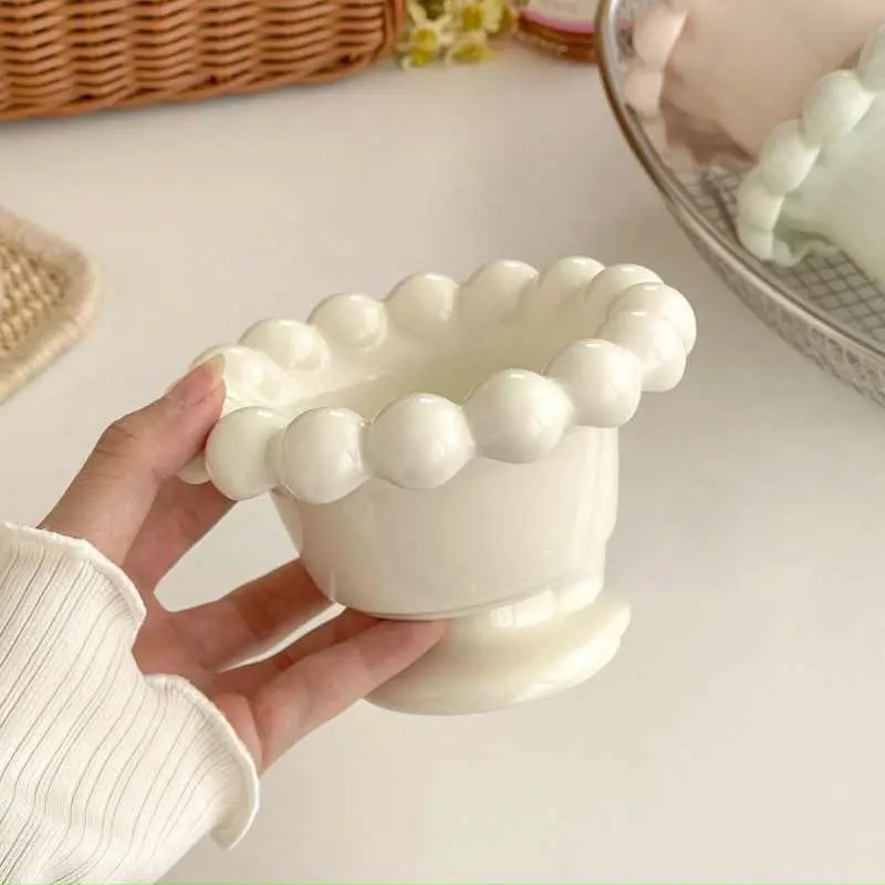 Solid Colour Tall Ice Cream Cup Ceramic Fruit Yoghurt Cups Household Cute Dessert Bowl Gift Ornaments