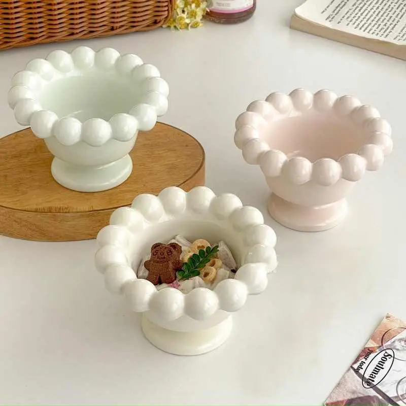 Solid Colour Tall Ice Cream Cup Ceramic Fruit Yoghurt Cups Household Cute Dessert Bowl Gift Ornaments