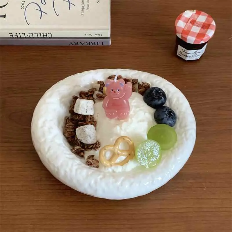 Irregular Stone Relief Ceramic Dessert Plate Exquisite Western Food Plates Solid Colour Cake Disc Tableware