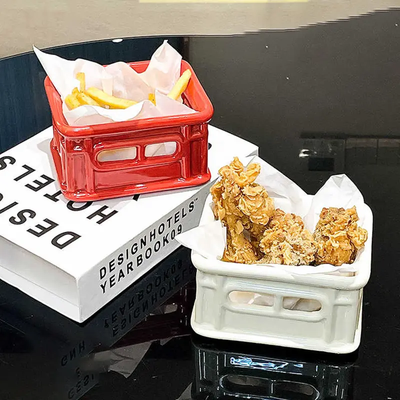 Creative Snacks French Fries Fried Chicken Ceramic Basket Cute Tableware Solid Colour Household Afternoon Tea Snack Baskets