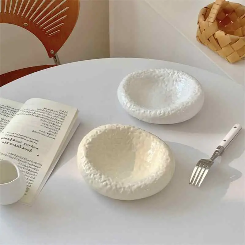 Irregular Stone Relief Ceramic Dessert Plate Exquisite Western Food Plates Solid Colour Cake Disc Tableware