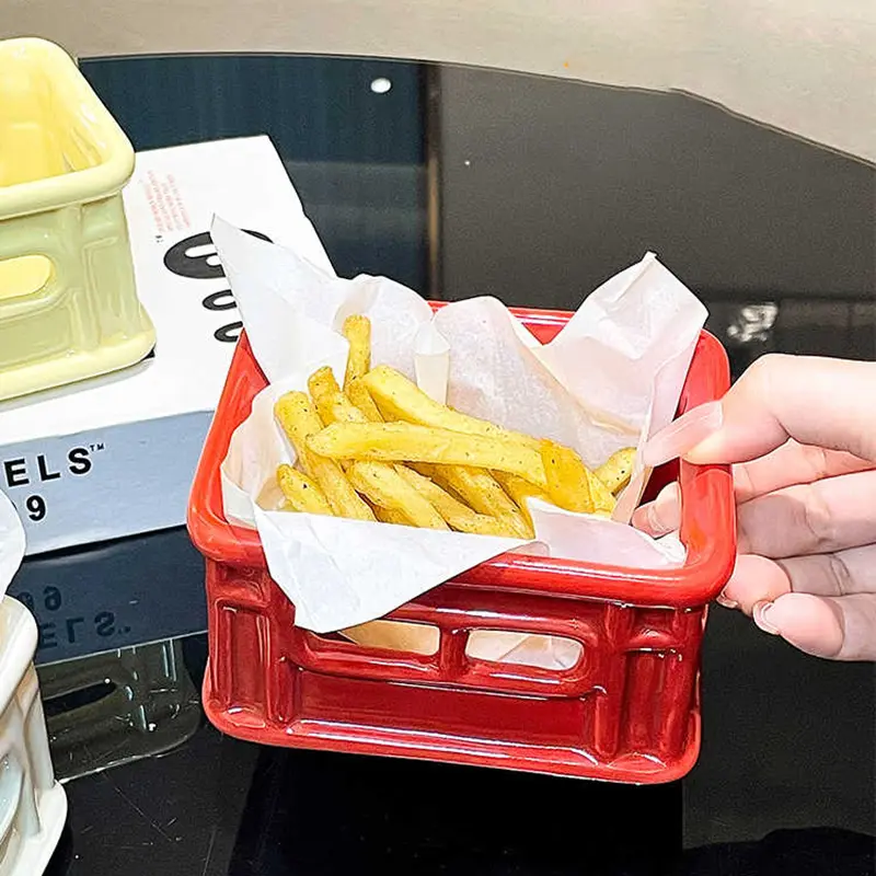 Creative Snacks French Fries Fried Chicken Ceramic Basket Cute Tableware Solid Colour Household Afternoon Tea Snack Baskets