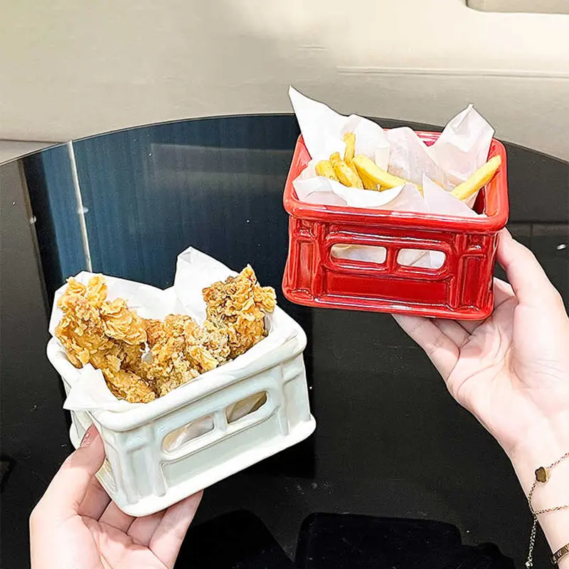 Creative Snacks French Fries Fried Chicken Ceramic Basket Cute Tableware Solid Colour Household Afternoon Tea Snack Baskets