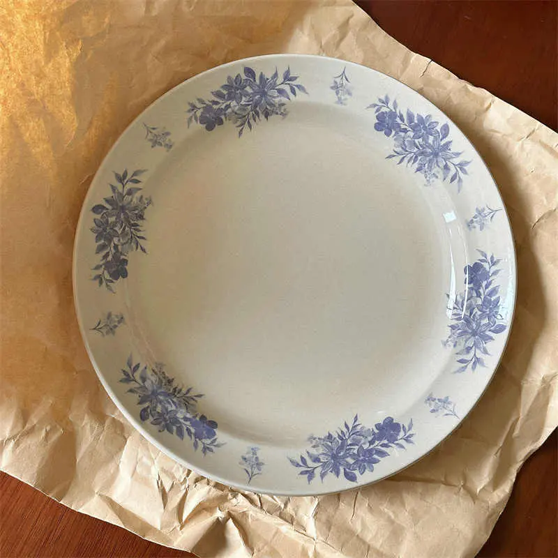 Vintage Printed Ceramic Dinner Dish Household Dessert Spaghetti Snack Plate Breakfast Bread Plates 23cm