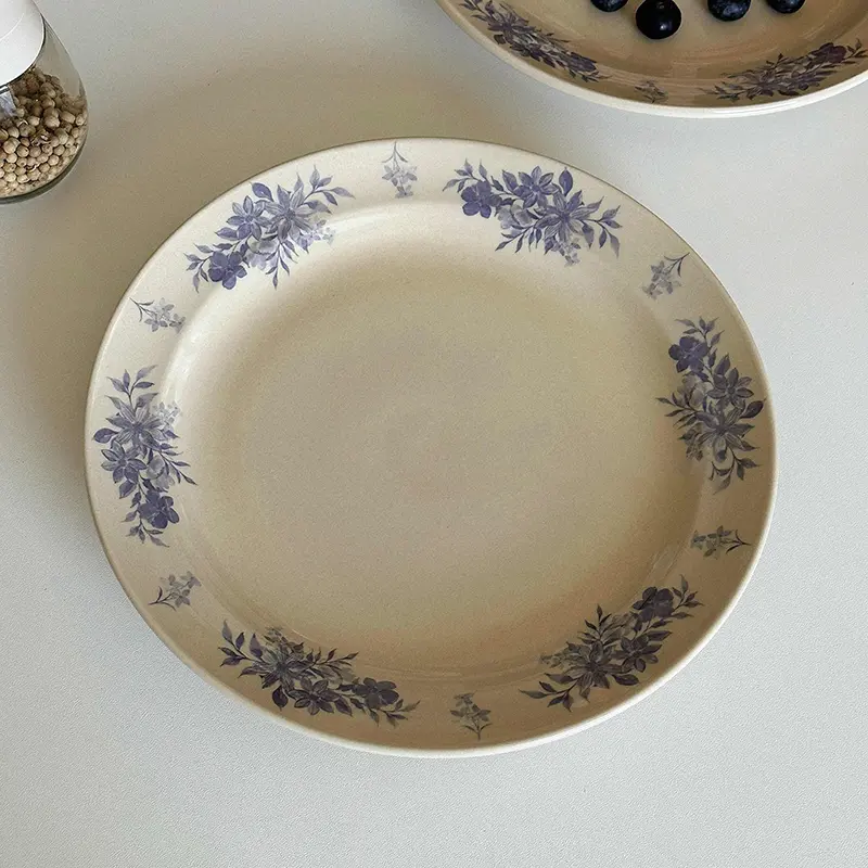 Vintage Printed Ceramic Dinner Dish Household Dessert Spaghetti Snack Plate Breakfast Bread Plates 23cm