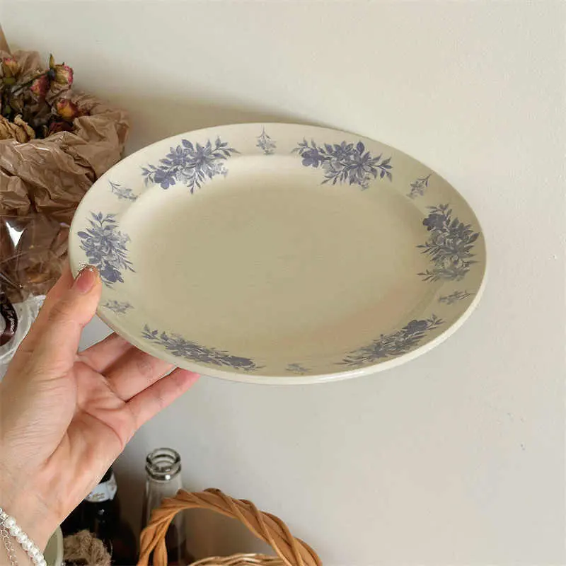 Vintage Printed Ceramic Dinner Dish Household Dessert Spaghetti Snack Plate Breakfast Bread Plates 23cm